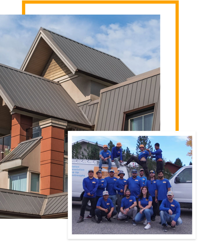 Luxury home roofing with team collage