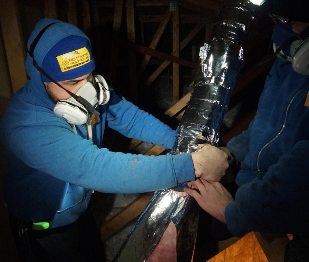 Wrapping duct in attic