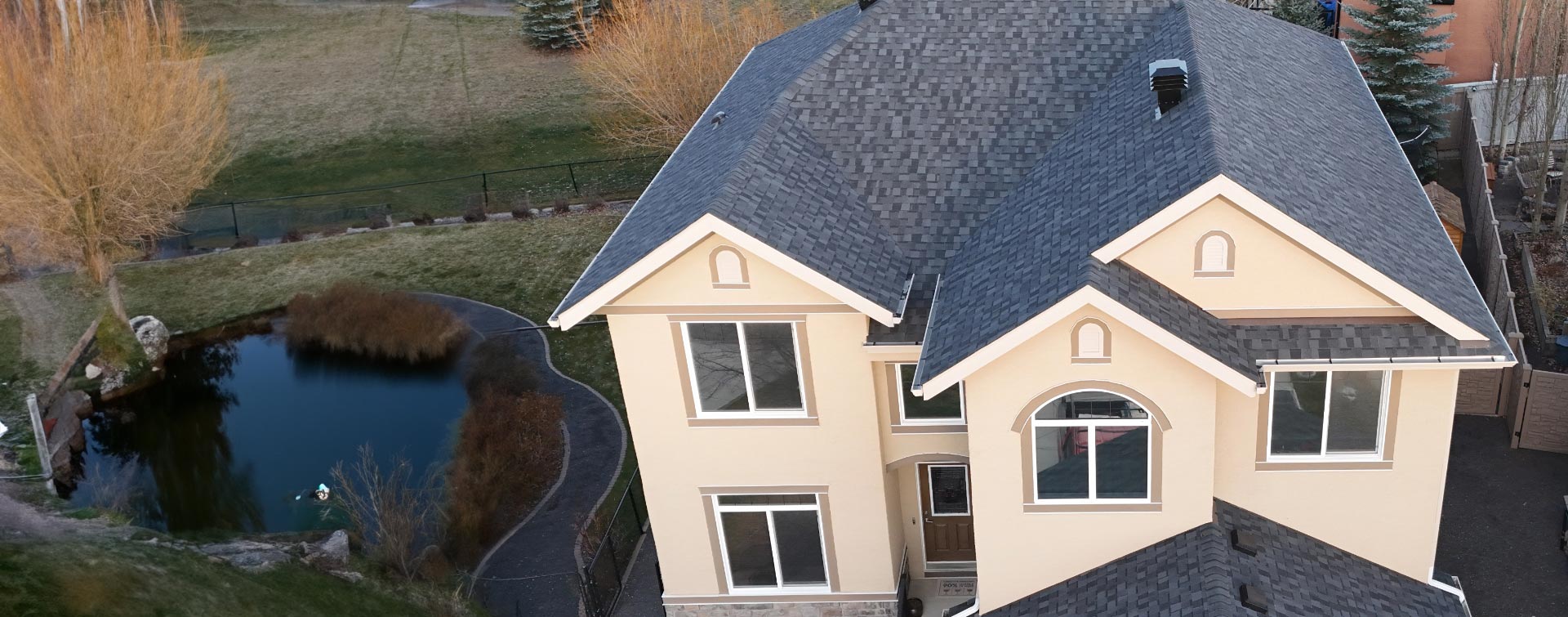 Aerial view of home with new shingles