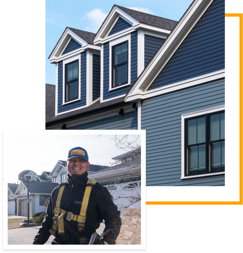 Roofer Working for Siding Installation in Calgary