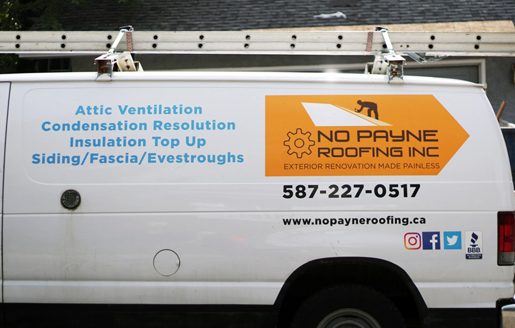 No Payne Roofing Team Van